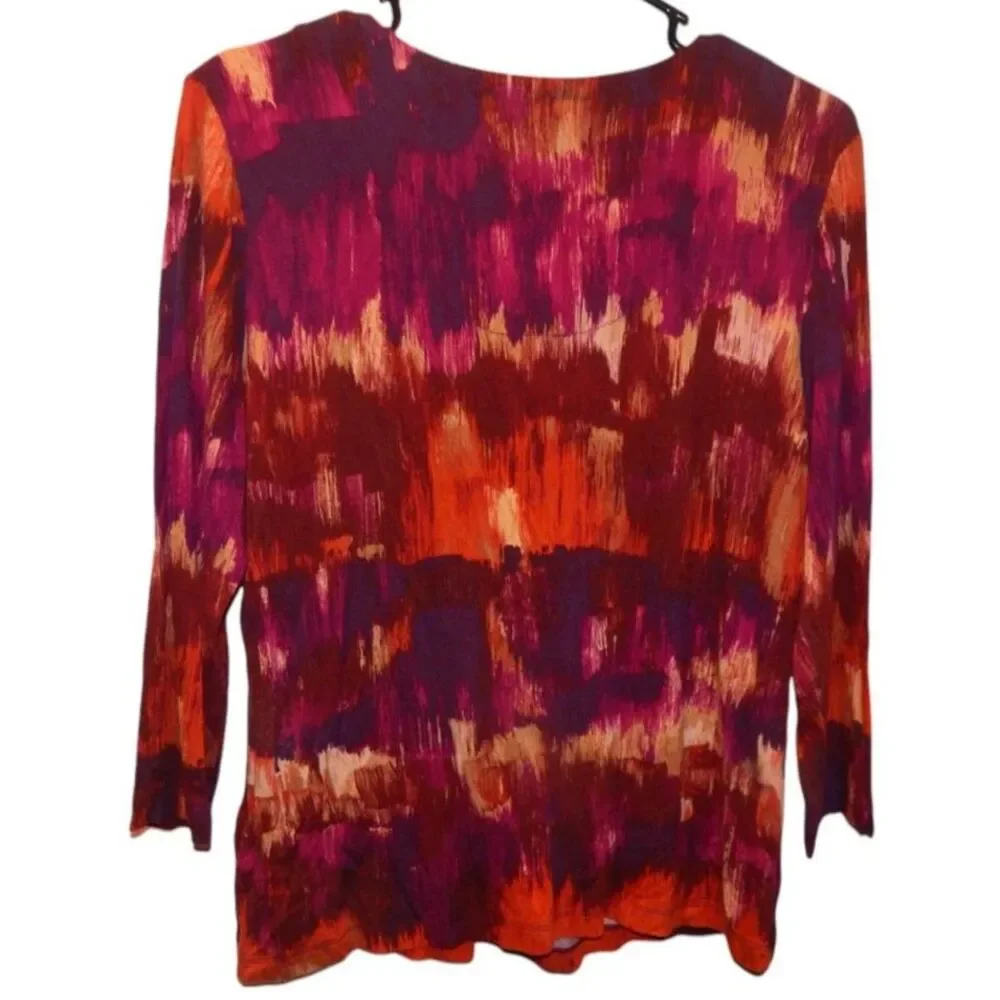 RUBY RD PETITE women's petite medium abstract beaded neckline 3/4 sleeve blouse - Picture 6 of 7